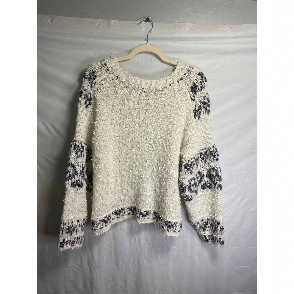 Anthropologie Pilcro Womens Petra Feathered Knitted Wool Sweater White Sz Medium